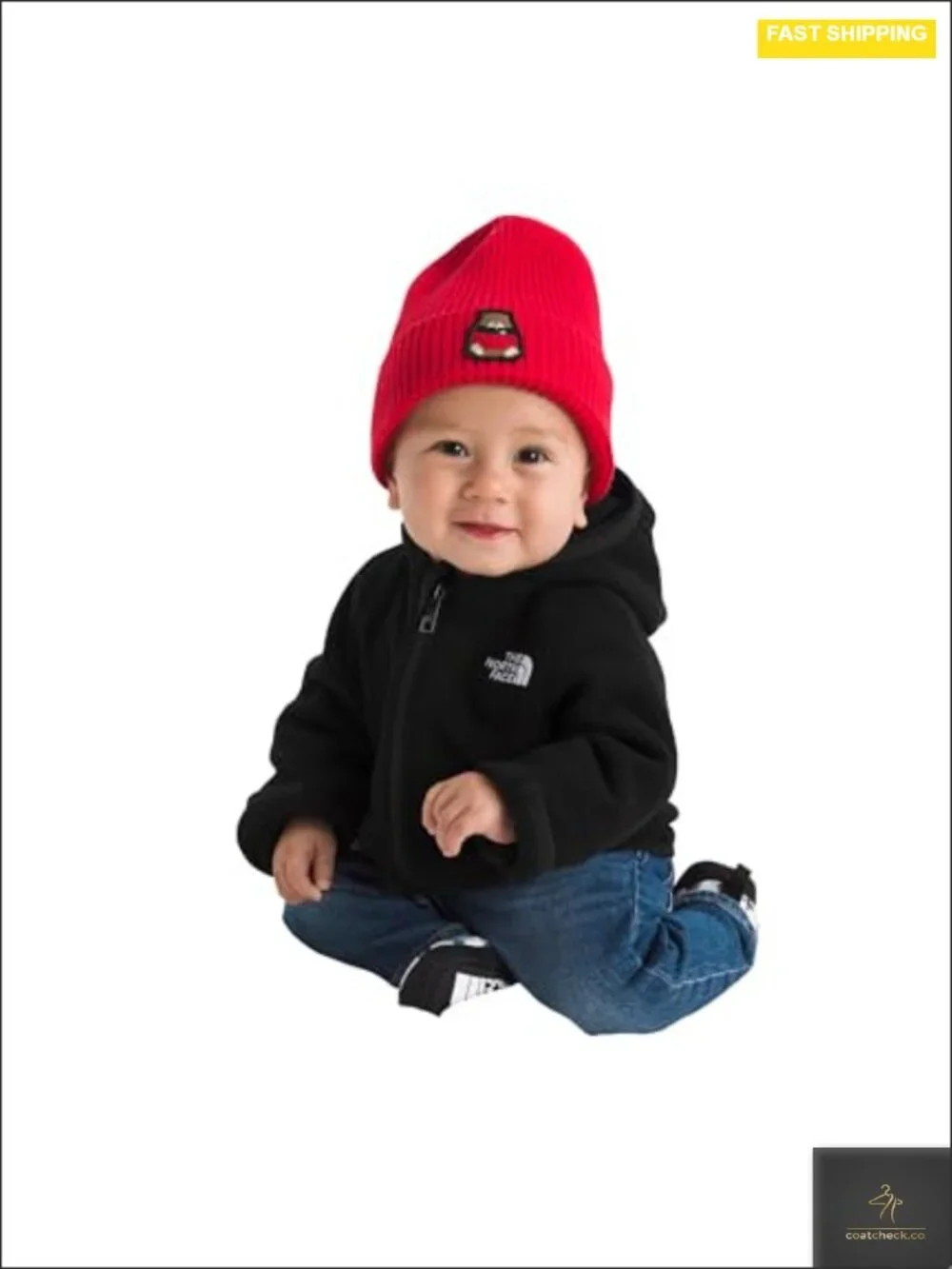 Baby Polar Fleece Full Zip Hoodie with Fold-over Mitts Zipper Chin Guard